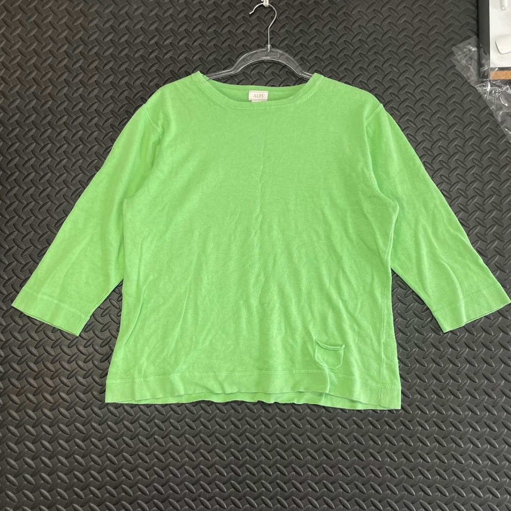 ALPS Lime Green Small Pocket‎ 3/4 Long Sleeve Shirt Women's Size Large